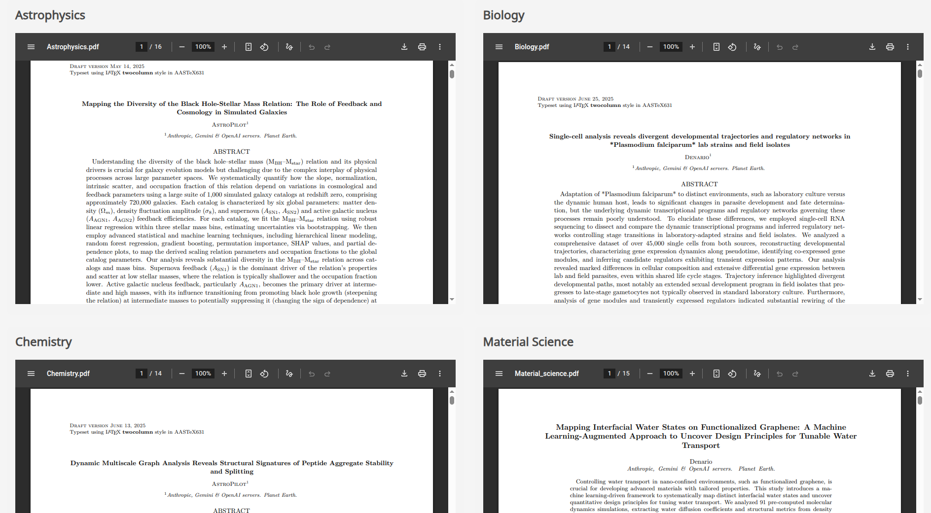 Denario — AI-generated papers across six disciplines